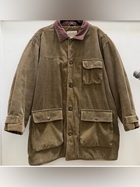 St. John's Bay Brown Corduroy Field Jacket with Rust Contrast Collar